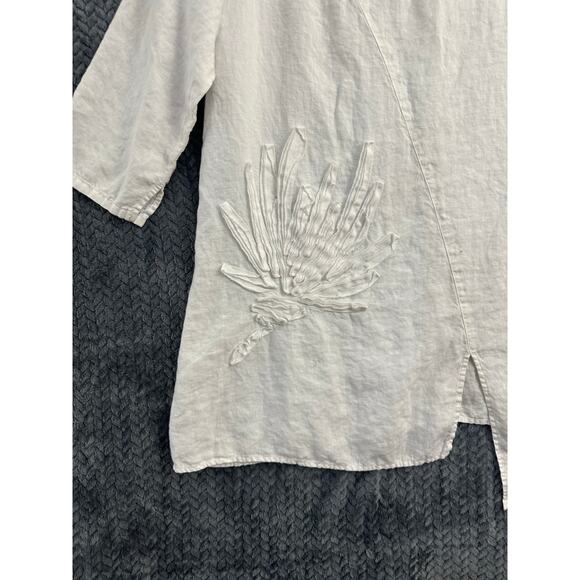 Kleen White 100% Linen Top XL Lagenlook Flowy Beachy Embroidered - Picture 2 of 12